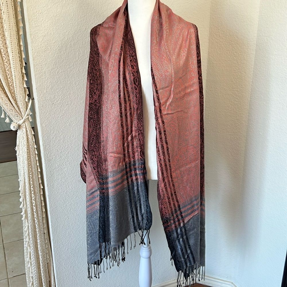 Stunning Rust and Peach Colored Paisley Design Scarf / Wrap